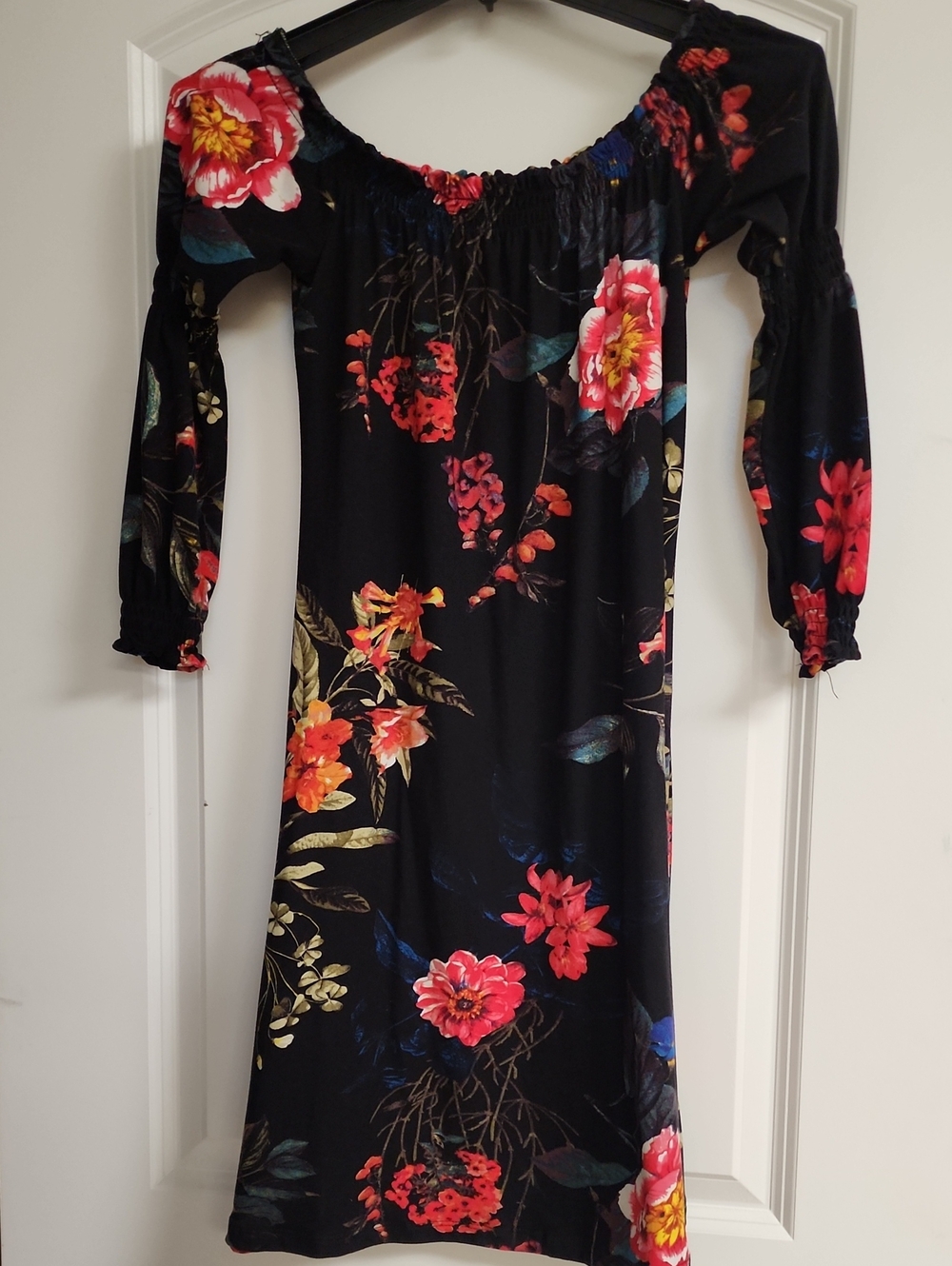 1st Kiss Girls Black Tropical Floral Off-the-Shoulder Dress Size 14/16 XL